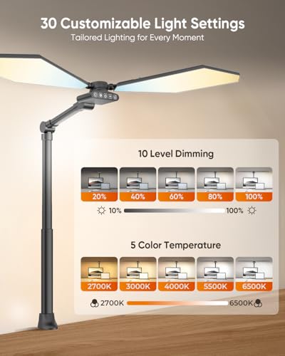 Tuedp 36W Dual-Head LED Desk Lamp with Clamp - Black, Remote Control