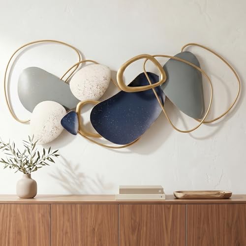 Axioglo 40 Inch Blue Gold 3D Metal Wall Decor - Small Abstract Wall Art