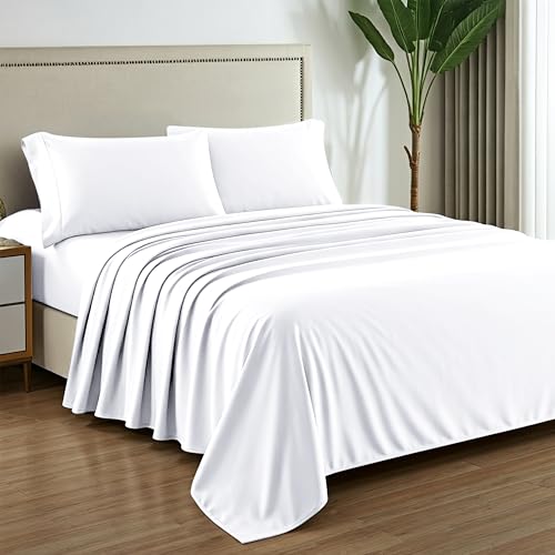 Egyptian Cotton Queen Sheet Set - Bright White, 16" Deep Pockets, Luxury Sateen Weave