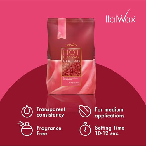 Hard Wax Beads for Hair Removal - Rose Scented, 2.2 lb - Medium-Long Setting, Stripless, Coarse Hair, Large Areas, Made in Italy