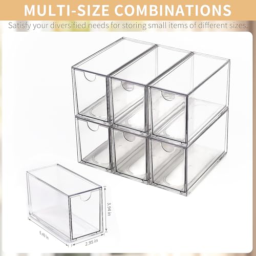 WUHUME A2 6-Piece Stackable Plastic Drawer Storage Organizer - Clear