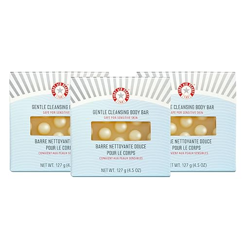 First Aid Beauty - Gentle Cleansing Bar, Luxurious Soap Bar Body Wash with Squalane, Allantoin, and Shea Butter for Smooth, Clean Skin, Fragrance-Free, Safe for Sensitive Skin, 4.5 oz, 3ct