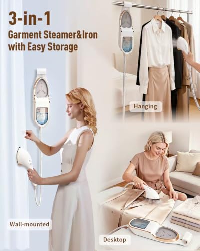 Hanging Garment Steamer 2-in-1 Handheld & Iron, 1500W Leak-Proof Clothes Steamer