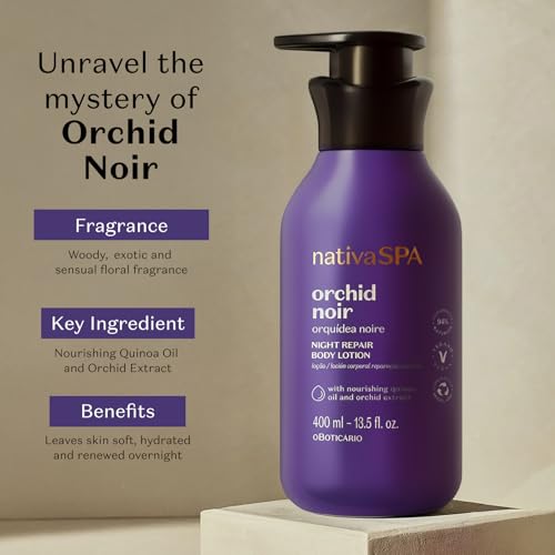 Nativa SPA by O Botic?rio, Orchid Noir Moisturizing Body Lotion, Fragranced Skin Hydration with Purified Quinoa Oil Drops, 13.5 Ounce (400ml)