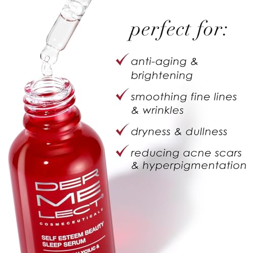 Dermelect Cosmeceuticals Self-Esteem Beauty Sleep Serum ? Exfoliating Nighttime Treatment with Glycolic Acid, Salicylic Acid & Vitamin C ? Enhances Skin Radiance & Smooths Texture ? 1 oz