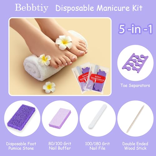 5 in 1 Disposable Pedicure Manicure Kit Set - 80/100 Grit, 50 Count, Portable & Hygienic