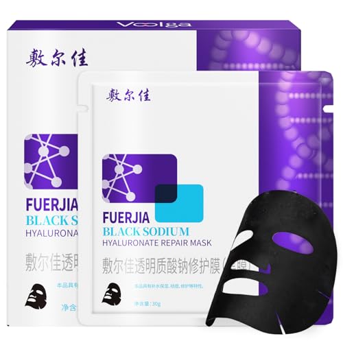 Black Sodium Hyaluronate Face Mask Pack - Deep Hydration & Soothing, Sensitive Skin, 5 Pack