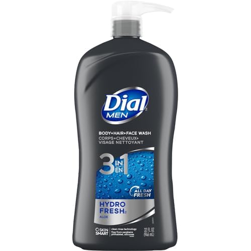 Dial Men 3 in1 Body, Hair and Face Wash, Hydro Fresh, 32 fl oz (Pack of 2)