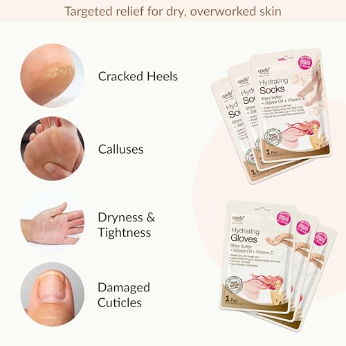 Epielle Hydrating Hand & Foot Masks with Moisturizing Socks & Gloves - Self Care Spa Kit, 6 Pairs