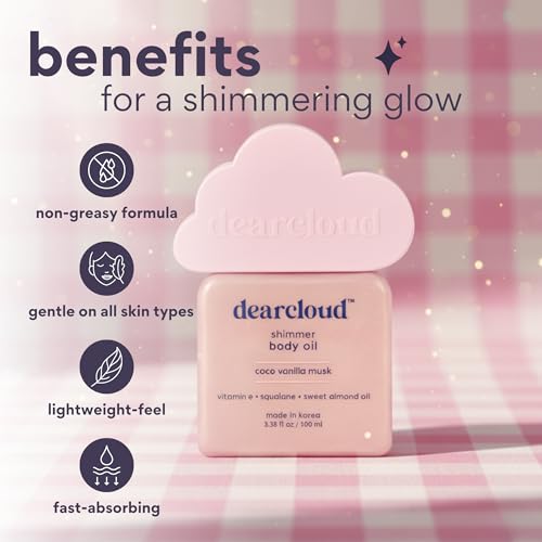 Dearcloud Shimmer Body Oil - Coco Vanilla Musk, Hydrating & Radiant Glow, 3.38 oz - Variation of THIS listing