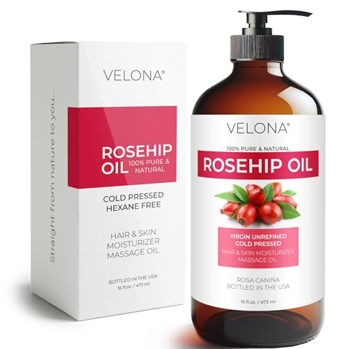 Velona Rosehip Oil - 16oz Cold Pressed Facial & Body Skin Oil with Pump