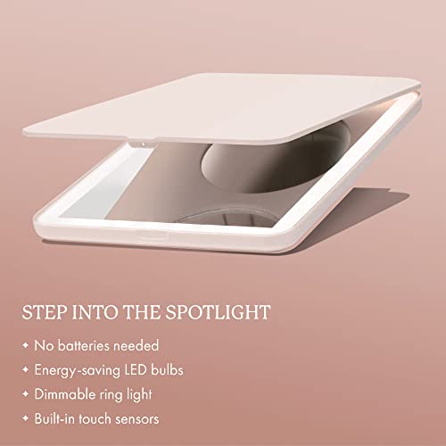 Travel LED Makeup Mirror with Lights & Magnification - Dimmable Compact Vanity Mirror