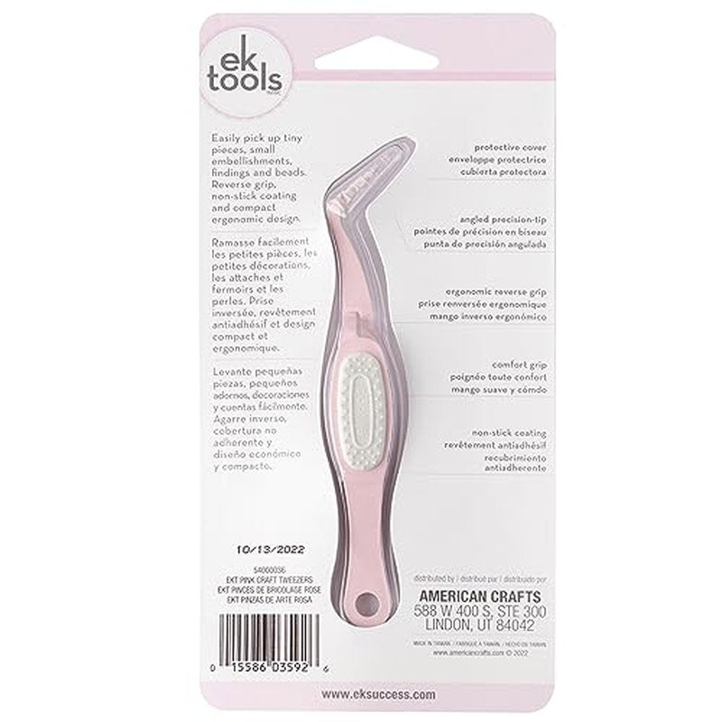 EK Tools Pink Crafting Tweezers, Precision Tip with Protective Cover, Essential Craft Supplies for Projects and Jewelry Making