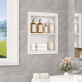 White 14x18'' Recessed Solid Wood Medicine Cabinet with 2-Tier Shelves - No Mirror
