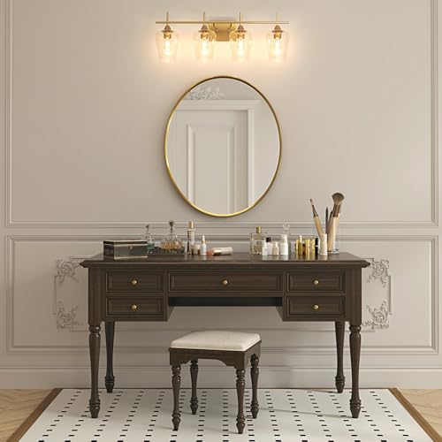 VONLUCE 4-Light Bathroom Vanity Light Fixture in Brushed Gold - Modern Industrial Style