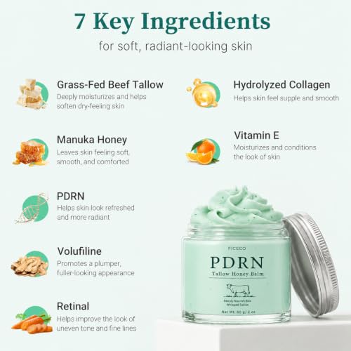 Ficeco PDRN Beef Tallow Balm 4 OZ - Grass-Fed Moisturizer with Manuka Honey & Jojoba Oil