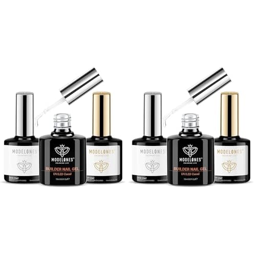modelones Builder Nail Gel with Gel Top Coat, 3Pcs Clear Builder Nail Kit for Thickening Apex Building Extension Rhinestone Gel Tips Glue, U/V LED Lamp Cured for Home DIY Salon Girls (Pack of 2)