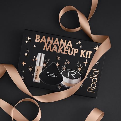 Rodial Banana Makeup Kit - Rodial Deluxe Makeup Gift Set with Banana Lowlighter 0.05 fl oz, Glass Powder 0.2 oz & Powder Puff - Complexion Brightening, Illuminating & Flawless Finish Set