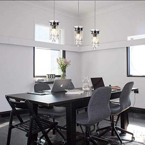 LOCLGPM 3-Pack Crystal Teardrop Pendant Lights, Adjustable Chrome Kitchen Island Fixtures