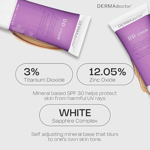 DERMAdoctor Tinted Moisturizer with SPF 30, Mineral DD Cream, Universal Tint Primer, Hydrating Face Moisturizer with SPF, Lightweight Sheer Coverage Broad-Spectrum Zinc Oxide Sunscreen, All Skin Types