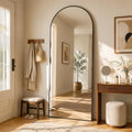 Easly 65x24 Black Arched Floor Mirror with Stand - Full-Length Wall Mirror, Aluminum Frame