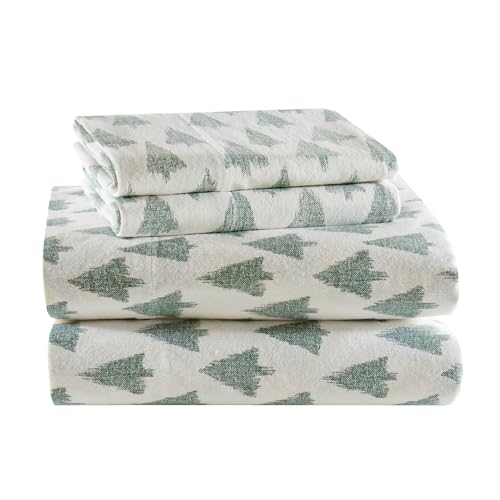 Queen Flannel Sheet Set with Ikat Tree Pattern - Cozy 100% Cotton Bedding