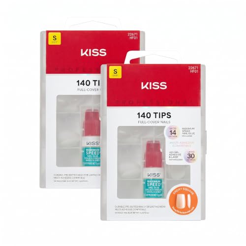 KISS Professional Short Press On Nails Pack of 2 with Nail Glue - White Square
