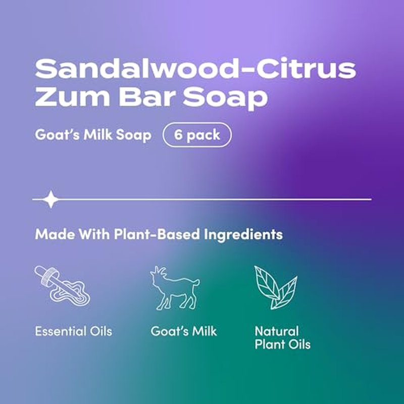 Indigo Wild Zum Goat's Milk Soap Bar - Bar Soap for Hands & Body Made with Essential Oils - 3 oz - Sandalwood-Citrus (6 Pack)