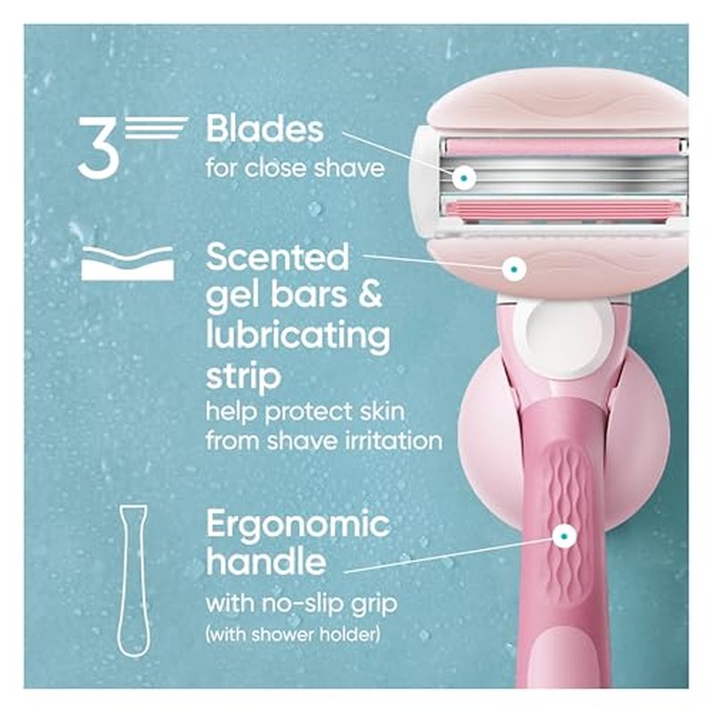 Gillette Venus ComfortGlide Razor for Women, White Tea Scented Gel Bars, Includes 1 Reusable Razor Handle + 2 Refills, Built-in Shave Gel Bars, Holiday Gifts for Women