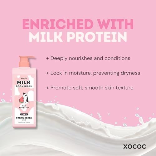 XOCOC Strawberry Milk Body Wash 33.8 fl oz | Moisturizing, pH-Balanced Shower Gel
