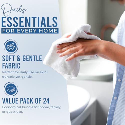 Assorted 24 Pack Cotton Washcloths for Face & Body, Grey & White