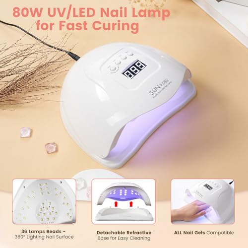 Wilfniee Nail Kit for Beginners - Practice Hand & 80W Nail Lamp - White Variation
