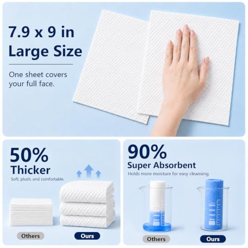 Disposable Face Towels 300 Count Large Dewdrop Texture - Gentle & Biodegradable