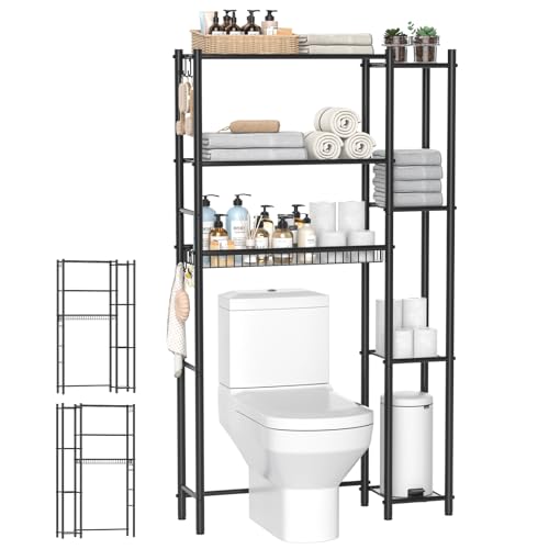 Hodonas Over The Toilet Storage Shelf - 7-Tier Bathroom Organizer Rack, Adjustable Black