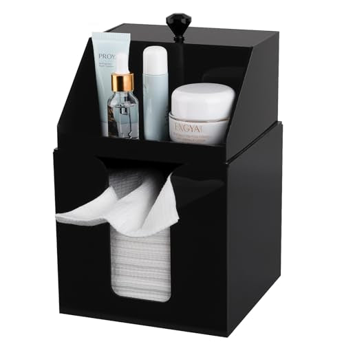 Anyoifax Disposable Facial Towels Storage Compatible with Clean Skin Club Clean Towel XL Double Layer Acrylic Box Cotton Pads Container Qtip Bin Face Towelettes Holder for Bathroom Counter, Black