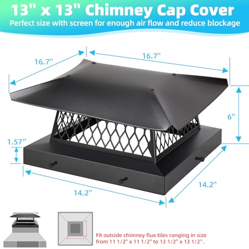 13x13 Galvanized Steel Chimney Cap with Mesh Screen for Outdoor Flues