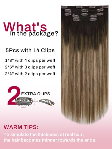 Moresoo Balayage Dark Brown to Toffee Blonde Clip-In Hair Extensions 12 Inch 80g
