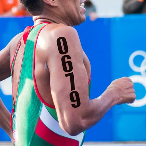 50pc Arabic Numerals Mark Digital Tattoo Sticker Ironman Triathlon, 50 Pack 5 of Each Large Race Number Temporary Tattoo Adult, Waterproof Sport Mark Sign Fake Temp Tattoo Men Women Athletes Marathon