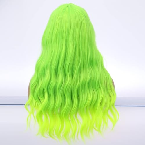 BERON Bright Green Neon Green Wig 26 Inch Long Curly Party Hair for Women