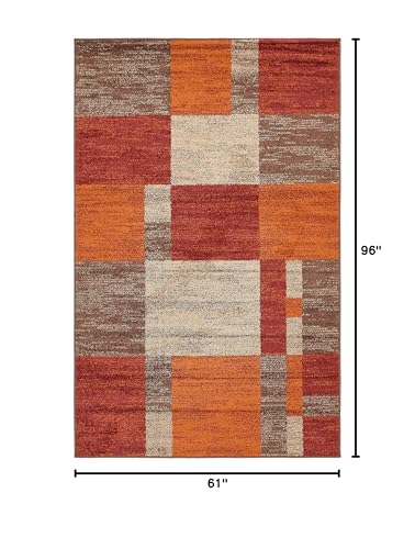 5'1'' x 8' Area Rug - Modern Abstract Multi Beige Dark Brown Patchwork