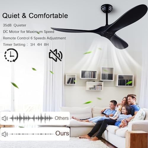 52-Inch Ceiling Fan with Remote - Reversible, Quiet, No Lights, Black