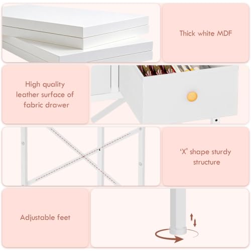 White Small Makeup Vanity Table with Mirror and Light - Space-Saving Compact Desk with Drawers & Chair
