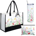 Hosuly 3 Pcs Floral Canvas Tote Bag Vintage Flower Makeup Pouch Wildflower Travel Tumbler for Women Teacher Birthday Wedding