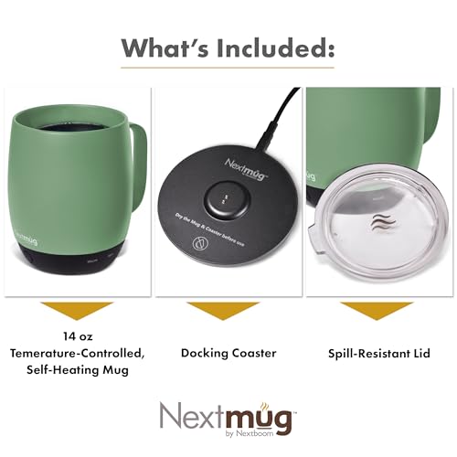 Nextmug 14 Oz Temperature-Controlled Self-Heating Coffee Mug - Sage