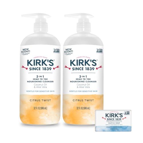 Kirk's Citrus Twist 3-in-1 Nourishing Cleanser & Travel Bar Soap - Pack of 2, 32 Fl Oz