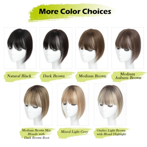 10-Inch Human Hair Topper for Women with Bangs - Ombre Light Brown & Blonde Highlights