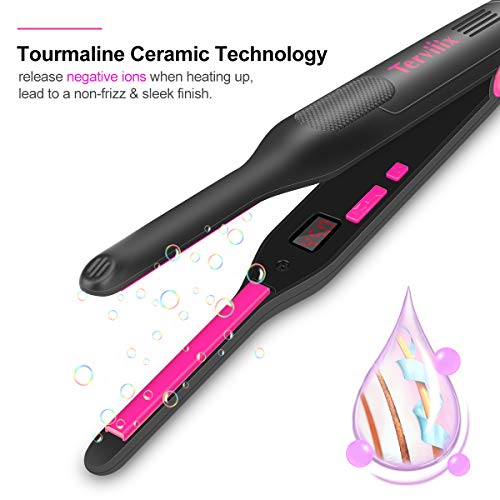 Terviiix Dual Voltage Mini Flat Iron & Pencil Flat Iron for Travel - Black Pink & Hot Pink