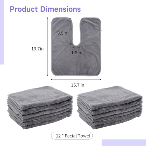 Gray U-Shaped Coral Fleece Facial Towels 12PCS Salon Spa Cleansing Cloths