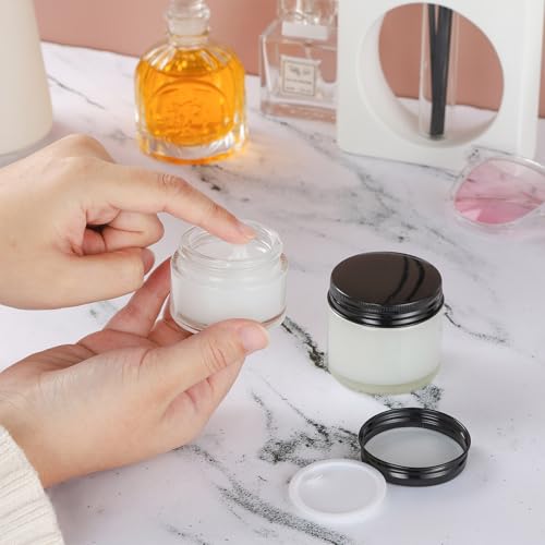 24 Pack 1oz Clear Glass Cosmetic Jars with Black Metal Lids & Inner Liners - Travel Lotion Containers