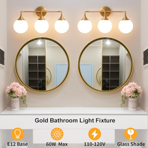 Gold 3-Light Vanity Light Fixture for Bathroom Mirror - Modern Retro Design